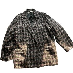 Vintage 80s 90s boucle’ windowpane pattern Gloria Vanderbilt blazer black purple